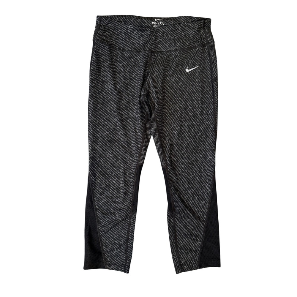 Nike Dri-FIT Leggings‎ Womens S Black Grey Geometric Mesh Crop 749458-010